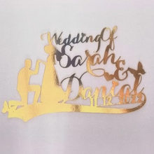 Load image into Gallery viewer, Cake Topper Mirror Gold Artcard and Acrylic for Wedding, Engagement, Pengantin Baru, Bertunang E-day dll
