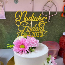 Load image into Gallery viewer, Cake Topper Mirror Gold Artcard and Acrylic for Wedding, Engagement, Pengantin Baru, Bertunang E-day dll

