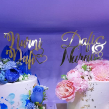 Load image into Gallery viewer, Cake Topper Mirror Gold Artcard and Acrylic for Wedding, Engagement, Pengantin Baru, Bertunang E-day dll
