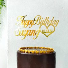 Load image into Gallery viewer, Cake Topper Mirror Gold Artcard and Acrylic for Wedding, Engagement, Pengantin Baru, Bertunang E-day dll
