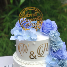 Load image into Gallery viewer, Cake Topper Mirror Gold Artcard and Acrylic for Wedding, Engagement, Pengantin Baru, Bertunang E-day dll
