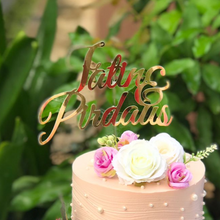 Load image into Gallery viewer, Cake Topper Mirror Gold Artcard and Acrylic for Wedding, Engagement, Pengantin Baru, Bertunang E-day dll
