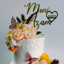 Load image into Gallery viewer, Cake Topper Mirror Gold Artcard and Acrylic for Wedding, Engagement, Pengantin Baru, Bertunang E-day dll
