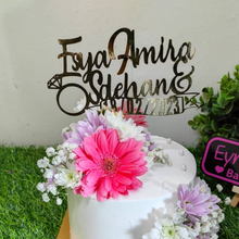 Load image into Gallery viewer, Cake Topper Mirror Gold Artcard and Acrylic for Wedding, Engagement, Pengantin Baru, Bertunang E-day dll
