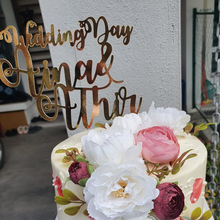 Load image into Gallery viewer, Cake Topper Mirror Gold Artcard and Acrylic for Wedding, Engagement, Pengantin Baru, Bertunang E-day dll
