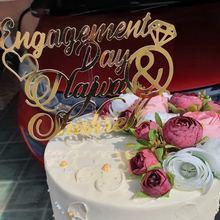 Load image into Gallery viewer, Cake Topper Mirror Gold Artcard and Acrylic for Wedding, Engagement, Pengantin Baru, Bertunang E-day dll

