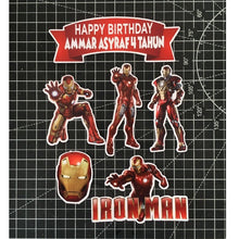 Load image into Gallery viewer, [CUSTOM NAME] Happy Birthday Cake Topper Iron Man Decoration Set Party Accessories Banner Hiasan Kek Design

